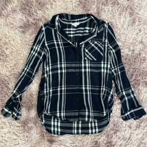 Lucky Brand White Stripes on Blue Flannel Long-Sleeve Shirt